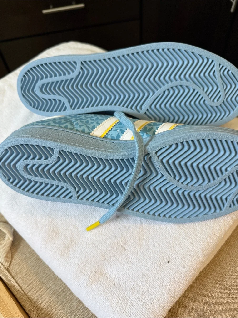 adidas Kids Superstar J Sneakers in Light Blue with White & Yellow